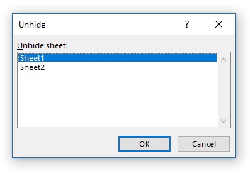  Unhide worksheets dialog box