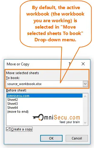 Worksheet Move or copy to another workbook  dialog box