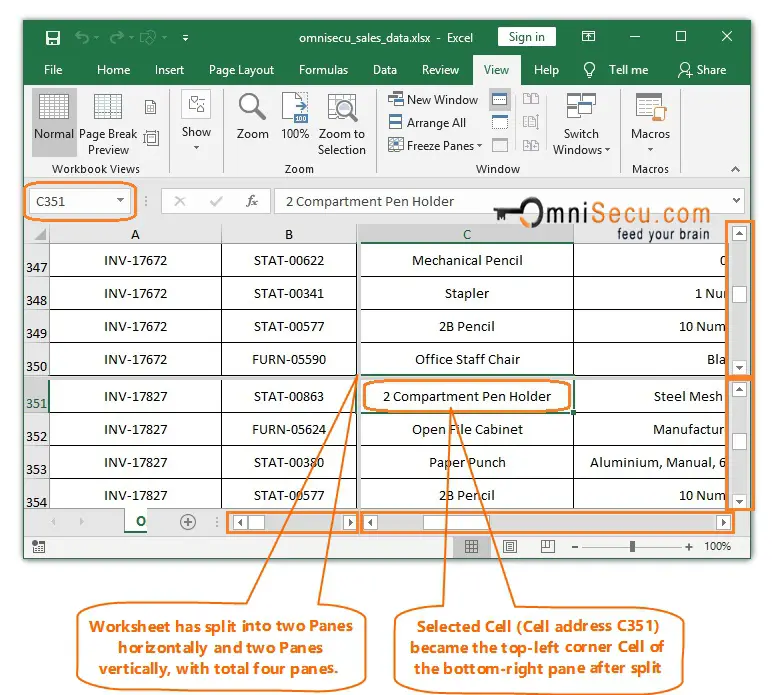 how-to-split-excel-worksheet-horizontally-and-vertically-into-four-panes