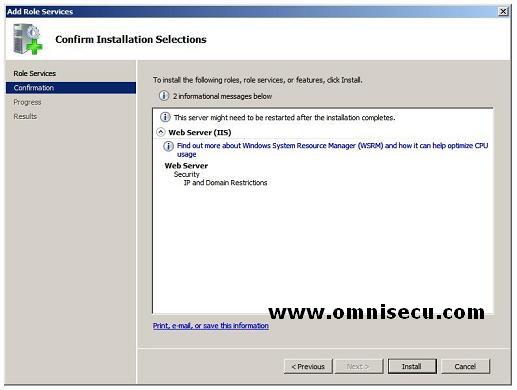Add Role Services Confirm Installation Selections
