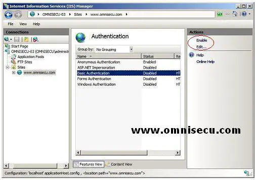 Configure Basic Authentication IIS 7