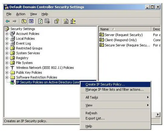 create new IPSec policy Windows 2003