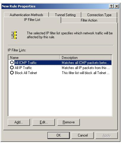 IPSec IP filter to allow secure traffic