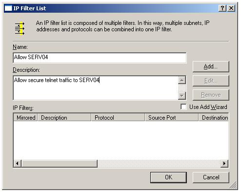 IPSec filter name for secure traffic