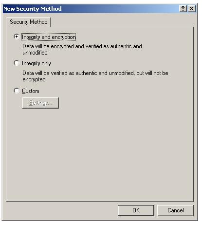 Select Security method AH or ESP