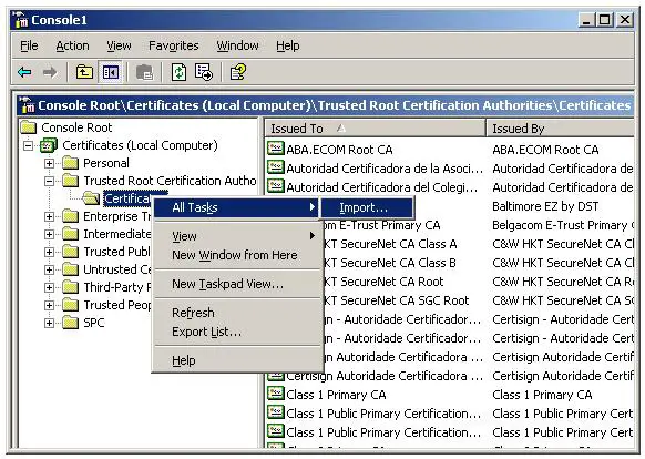 Import Root Certificate to Trusted Root CA store - Import