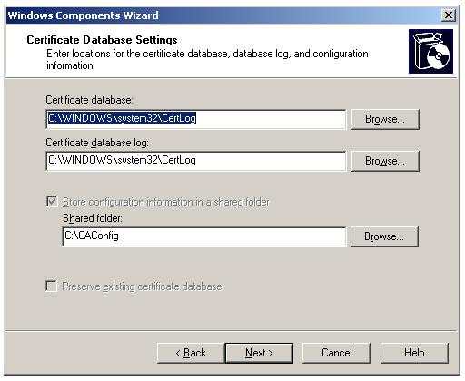 Installing Standalone offline Root CA - Database and log location
