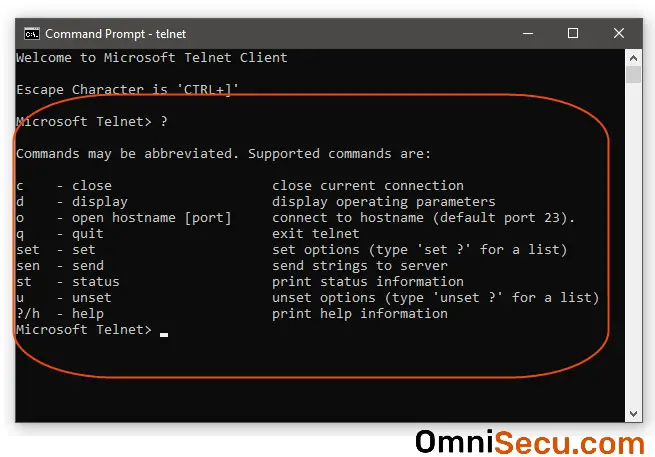 How to use telnet command on Windows and telnet command options