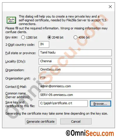 How to fill out filezilla self signed certificate ultravnc server rdp mode