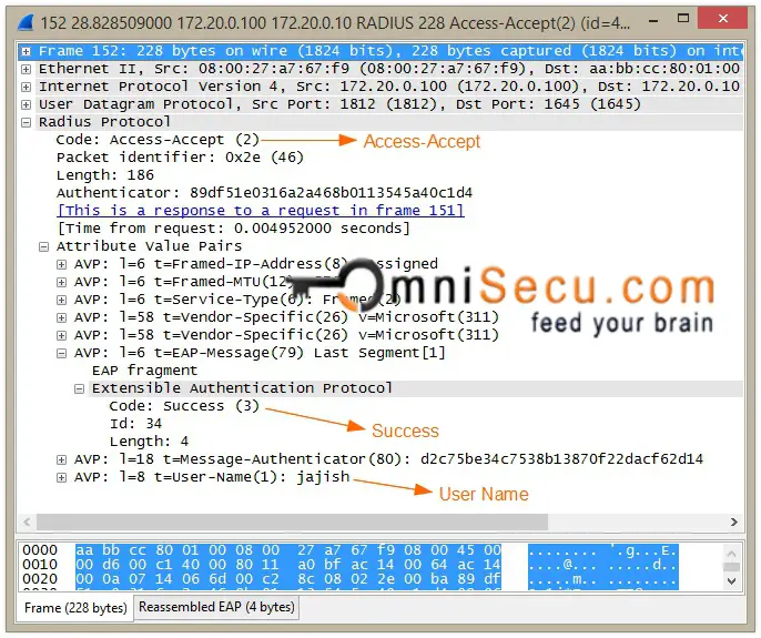 RADIUS Access-Accept message capture