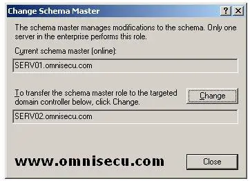 Active Directory Schema Change Schema Master dialog