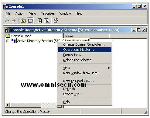 Active Directory Schema MMC Operations Master Context menu