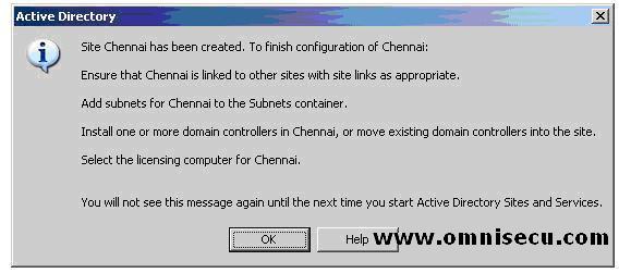 Active Directory Site Creation Complete Dialog Box