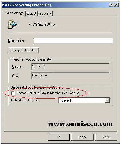 Active Directory Sites and Services NTDS Site settings Properties