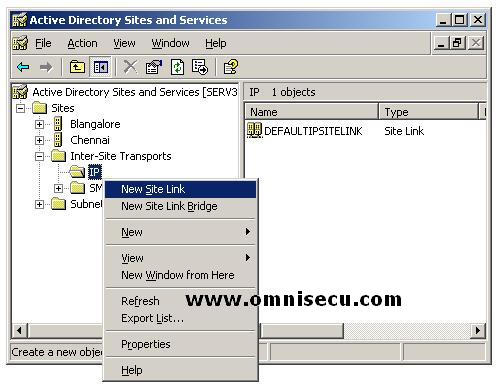 Active Directory Sites and Services snap-in create new site link