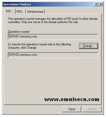 Active Directory Users and Computers Operations Masters Dialog