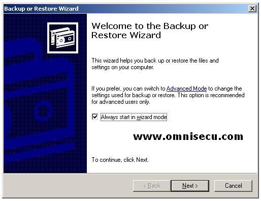 backup utility ntbackup wizard mode