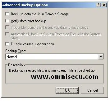 ntbackup advanced backup options