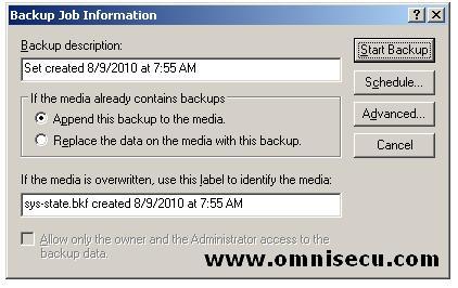 ntbackup job information sysbackup