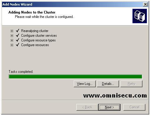 Failover Server Cluster Administratrator Add nodes wizard Adding Nodes to Cluster Screen