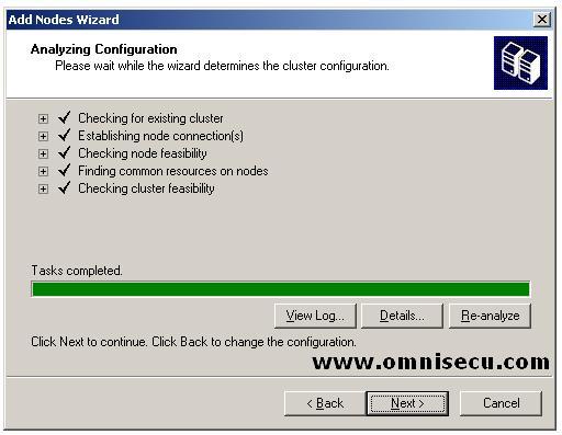 Failover Server Cluster Administratrator Add nodes wizard Analyzing Configuration Screen
