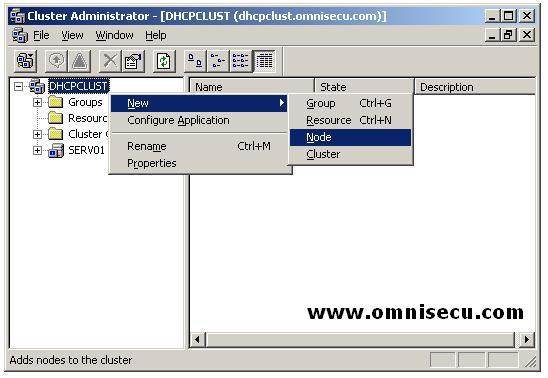 Failover Server Cluster Administratrator Cluster Context Menu New Node