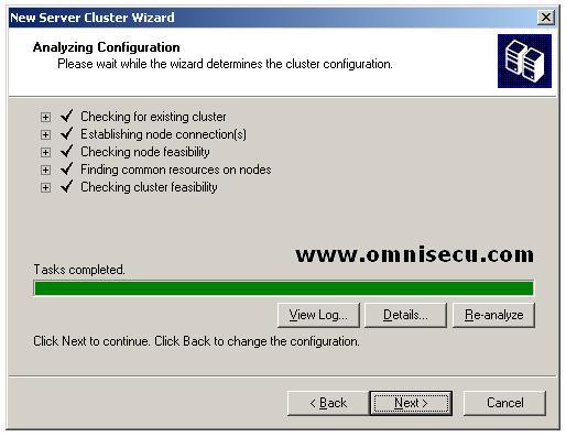 New Cluster wizard Analyzing Configuration
