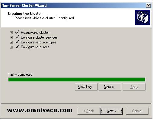 New Cluster wizard creating the cluster
