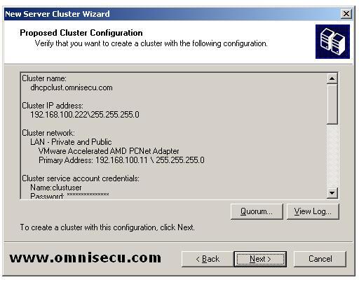 New Cluster wizard Proposed Cluster Configuration