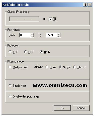 Network Load Balancing Manager nlbmgr.exe - New Cluster - Add Edit Port rules