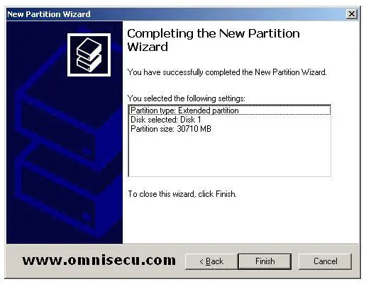 Extended  completing the new partition wizard