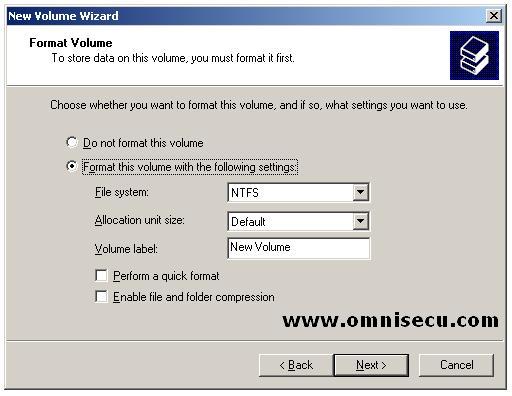 New Volume wizard format volume