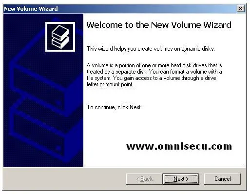 Disk Management MMC snapin New Volume Wizard