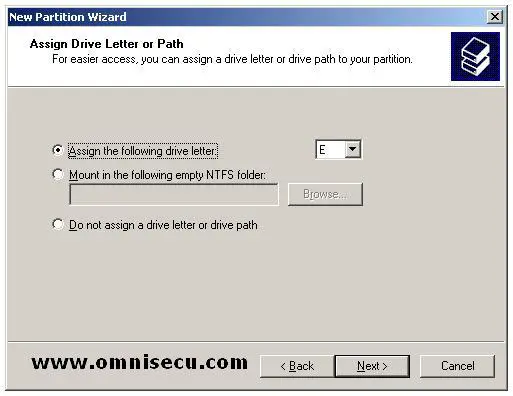 New partition wizard assign drive letter or path