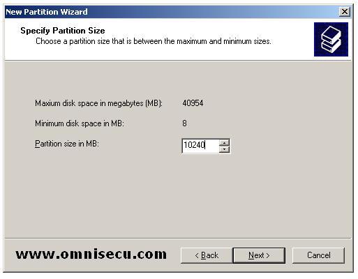 Primary New partition wizard specify partition size