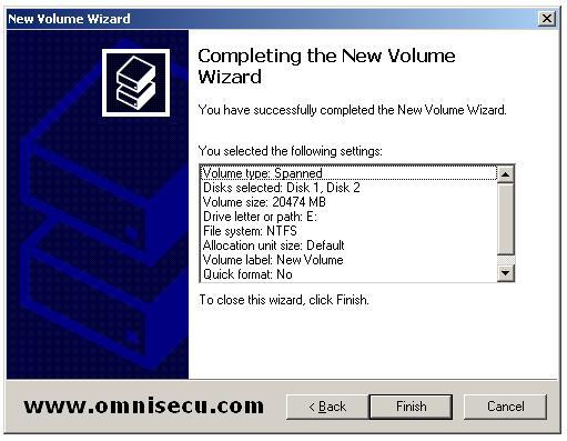 Spanned completing the new volume wizard
