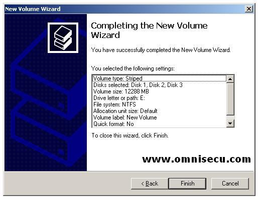 Striped completing the new volume wizard