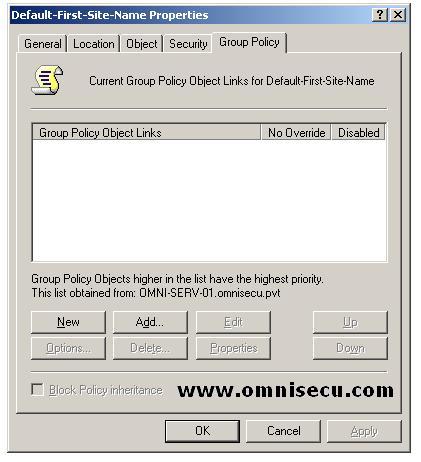 Active Directory Site Properties Group Policy Tab