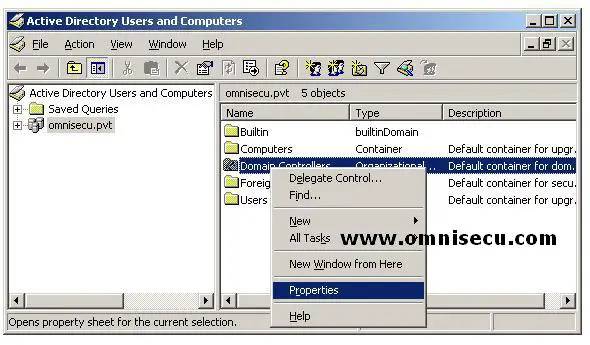 Domain Controllers Organizational Unit Properties