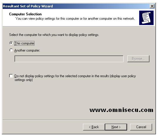 Resultant Set of Policy RSOP wizard computer selection