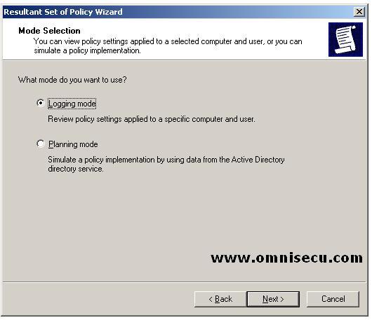 Resultant Set of Policy RSOP wizard logging mode