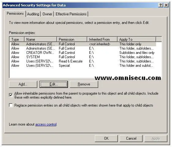 Access Control List ACL editor Advanced View