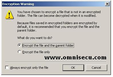 Advanced attributes encryption warning