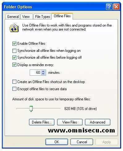 Folder options offline files
