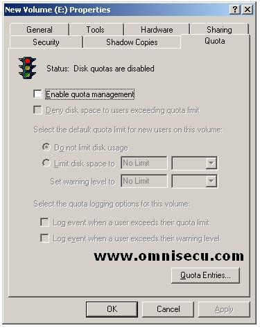 Volume Properties Disk Quota Tab