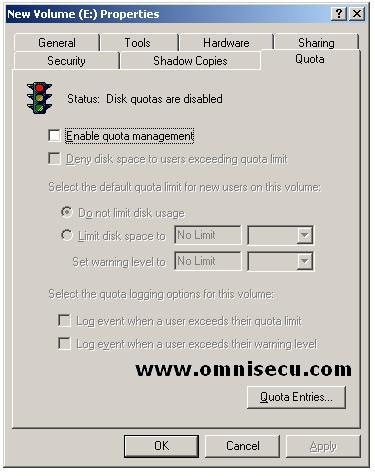 Volume Properties Disk Quota Tab