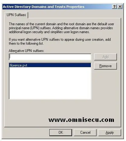 Active Directory Domains and Trusts UPN suffixes dialog