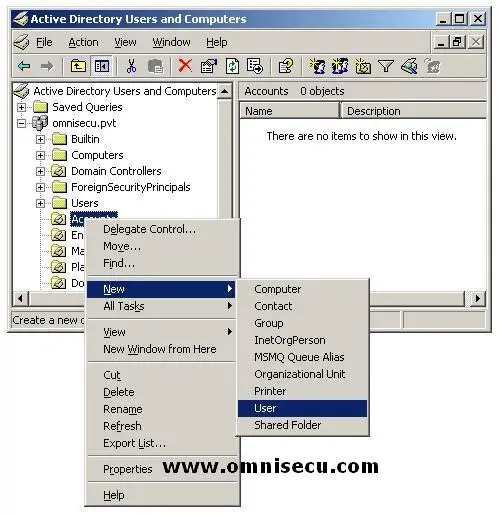 Active Directory Users and Computers new Domain User