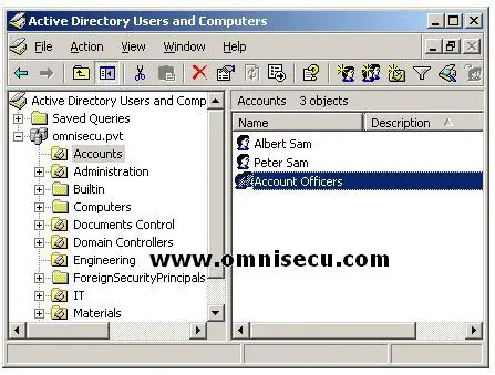 Active Directory Users and computers new group listed
