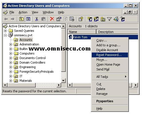 Active Directory users and computers user contex menu